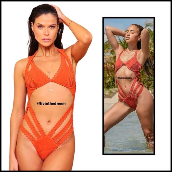 Despi Textured Burnt Orange Halter Underwire One Piece SZ L $198 - Picture 2 of 14